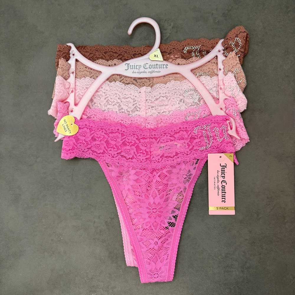 Juicy Couture Lace No Panty Lines Panty Set - Pink and Brown